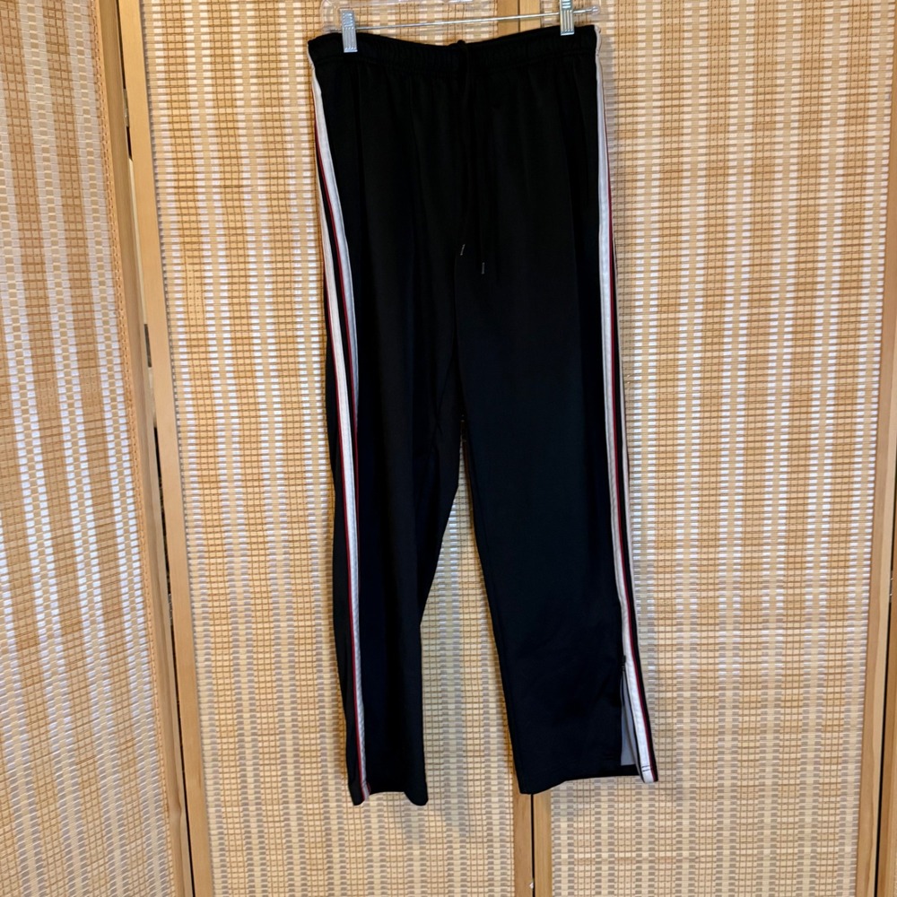 Tek Gear Mens Black Track Pants Side Stripe Zipper Ankle Athletic Size M Acive